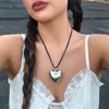 Ketten übertriebene große Liebes-Herz-Anhänger-Choker-Halskette für Frauen Goth Schwarz verstellbare Seilkette Schmuck Zubehör Steampunk Männer