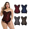 Frill Lacy Corset Top Women's Sexy Plus Size S-6XL Burlesque Jacquard Lace Overlay Lace-Up Overbust Club Dance Party Corset B252P