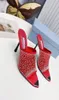 Mais recente designer de estilo europeu lindos chinelos de diamante sandálias altas alongadas mula pontiaguda moda confortável