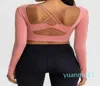 Sexy voltar yoga outfits topos roupas de ginásio feminino respirável correndo fitness lazer esportes tshirt treino exercício casual longo