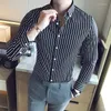 メンズカジュアルシャツ2023秋の韓国フィット長スリーブシャツスタイルタフガイストライプ汎用性のあるカーディガン