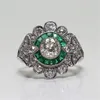 Pure S925 Sterling Silver color Natural Emerald Gemstone Ring Women Silver 925 Jewelry with Cushion Zirconia Garnet Bizuteria276R