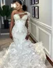 Arabic Aso Ebi Plus Size Mermaid White Wedding Dress For Bride 2024 White One Shoulder Lace Beaded Tiers Organza Bridal Gowns Dresses