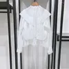 Blusas femininas 2023 outono bordado oco floral babados gola camisa feminina/cintura elástica culottes