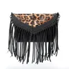 New Tassel Handbag Women Cowboy Crossbody Bags Splicing Leopard Cow Animal Prints Leather Western Fringe Purse