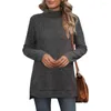 Blouses Femmes Femmes Tricoté Pull Col Roulé Côté Fendu Manches Longues Couleur Unie Coupe Ample Doux Chaud Automne Hiver Casual Dames Femme