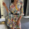 Casual Dresses CINESSD 2023 Salt Style Girlish Women's Fashion Flared Sleeves Stand Collar Printed Loose Dress