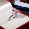 Cluster Rings Fashion Ladies 925 Sterling Silver Moissanite Pink Gem Wedding Ring High Jewelry Par