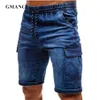 Hommes Streetwear été lâche poche latérale bleu Denim court mode Bermuda Hip hop mâle couleur unie décontracté joggers jeans shorts287R