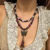 ペンダントネックレスPurui PunkWood Beads Necklace for Men Butterfly Choker調整可能なロープユニセックスパーティージュエリーガールズボーイ