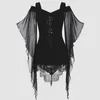 Women's Blouses Blouse Women Gothic Criss Cros Lace Insert Butterfly Sleeve T Shirt Tops Female Plus Size Stitching Medieval Costume