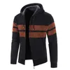 Men's Hoodies Sweatshirts Men's Hoodies Tan Hoodie Winter Sweater Jacket Fashion Long-sleeved Velvet Thick Hooded Striped for Men Casual Button