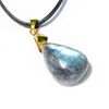 Pendant Necklaces Natural Labradorite Water Drop Necklace Men Women Healing Crystals Jewelry Irregular Glitter Stone Accessories