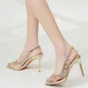 Dress Shoes Rhinestone Women High 9cm Heel Sandals Fashionable Clear Ankle Strap Stiletto Heeled Light-up Pump Glamorous Summer Female