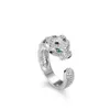 Carttiers مصمم خاتم المجوهرات النساء الأصلي الجودة Diamond 925 Sterling Silver Ring مع حروف الفهد الزمرد emerald مرصع مع حلقة الافتتاح