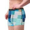 Calzoncillos Bóxer con mosaico azul verde azulado para hombre, pantalones cortos, bragas, ropa interior transpirable, textura áspera de colores, Humor masculino de talla grande