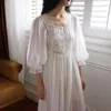 Women's Sleepwear Dress Peignoir Spring Cotton Long Autumn Night Vintage Nightgowns Fairy White Embroidery Princess Women Victorian Robe