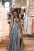 Exquisite Sequined Prom Party Dresses Spaghetti Tulle Split Evening Gowns A Line Occasion Party Dress Side Split