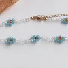 Ensemble ras du cou de 2 colliers de perles pour femmes, perles de fleurs bleues, matériau en cristal, livraison directe