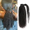 Afro Kinky Curly Cordão Rabo de Cavalo Mongol Kinky Curly Wrap Around Rabo de Cavalo 4B 4C Remy Extensões de Cabelo Humano Cabelo Rabo de Cavalo Peruca 120g Jet Black