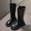 Bottes de moto pour filles, mode enfants, longues, montantes, noires, classiques, en caoutchouc, automne hiver, fermeture éclair au dos, pour l'école