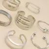 Cluster Rings 7 Pcs/Set Simple Set Knotted Multilayer Irregular Waves Round Bead Open Joint Ring Ladies Exquisite Jewelry Lover Gift