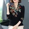 Womens Sweaters Floral Sweater 2023 Autumn Winter V-neck Knitted Pullover Long Seeve Mothers