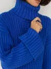 Women's Sweaters Knitted Turtleneck Sweater Loose Casual Flare Sleeve Female Crop Top Jumper 2023 Spring Blue Ladies Pullover