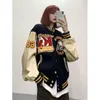 Bomber Jacket Fashion Men Jacket Letter Print Dubbeltrådad basebolljacka Varsity Coat Women Croped Patchwork Button Par Jacket Streetwear Sweat Coat 5884