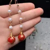 Dangle Earrings Charm Red Gem Green Jade Pearl Long Earring For Woman Ancient Style Design Drop Retro Jewelry Girl's Gift