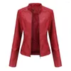 Veste en simili cuir pour femme manteau ajusté printemps automne vêtements femme col debout fermeture éclair courte