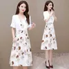 Two Piece Dress Korean Style Hollowed Out Sunscreen Chiffon Shirt Retro Printed Twopiece Elegant Women's Set Casual Outfits
