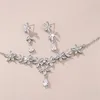 Halskette Ohrringe Set süße CZ Steine Blumen Anhänger Hochzeit Verlobungen Party Brautjungfer Zubehör Bijoux Femme