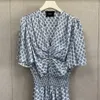 Maje's New Style Temperament Printing Irregular Hemline Pleated V-Neck Dress Long Dress