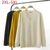 Kadın Sweaters 2023 Ladies Bahar Sonbahar Artı Boyutlar Kadınlar İçin Büyük Sarı Uzun Kollu V Yastık Bluz 2xl 3XL 4XL 5XL