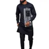 Tute da uomo Uomo africano Dashiki Manica lunga 2 pezzi Set Abbigliamento tradizionale africano Abito da uomo a righe Camicia maschile Pantaloni Tute M-4XL 231007