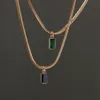 Pendant Necklaces Gold Plated Stainless Steel Snake Chain Square Zircon Emerald Black Bone Choker Necklace For Women Gift Neck Jew3132
