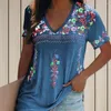 Blouses Femmes Chic Femmes Bohême Fleur Imprimé Pull T-shirt Style Ethnique Haut D'été Rétro T-shirt Vêtements De Travail