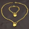 Collier et Bracelet avec pendentif en forme de cœur, plaqué sous vide, en or jaune, pour femmes, 327H