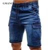 Hommes Streetwear été lâche poche latérale bleu Denim court mode Bermuda Hip hop mâle couleur unie décontracté joggers jeans shorts287R
