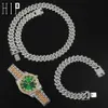 Hip Hop 13 5mm 3pcs Kit Heavy Watch Prong Küba Kolye Bilezik Bling Kristal buzlu Rhinestones Zincirleri Erkekler için Mücevherler240H