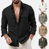 Camisas Casuales para Hombres Otoño Táctico Manga Larga Solapa Color Sólido Multibolsillos Trabajo Cargo Ocio Camisa Simple