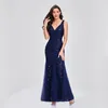 Casual Dresses 2023 Long Skirt Sleeveless V-neck Embroidered Sequins Slim Fishtail Bridesmaid Evening Dress Women