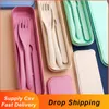 Spoons Wheat Straw Cutlery Set Travel Portable Box Fork Spoon Knife Kitchen Tableware Dishes Sets Dinnerware Steak