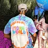 22SS INS SMILE FACE STORMI WORLD 2 PARTY BLUE TIE DYE TEE TEE SKATEBOARD MENS DESIGNER T SHIRT STARE STREET CARICOR TSHIRT269M