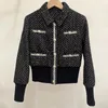 French 2023 Autumn/Winter New Maje Wool Blended Tweed Single Row Metal Buckle Bright Silk Thread Waist Wrap Short Coat