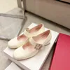 2023 Balletschoenen Mary Jane Enkele Schoenen Leuk Nieuw Ontwerp Gesp Ronde Neus Dikke Hak Sandalen Lakleer Balletschoenen