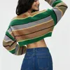 Frauenpullover Stricken Frauen Pullover Vintage Gestreiften Langarm Top Chic Streetwear Crop Pullover Pull Femme Weibliche Strickwaren