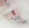 Dress Shoes Selling Champagne Rhinestone Pumps Women Pointed Toe Thin Heels Crystal Wedding Bride Ladies Party