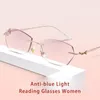 Solglasögon lyxiga rimlösa läsglasögon Anti Blue Light Blocking Business Eyewear Elegant Fashionable Lady 1.0 1.50 2.0 2.5